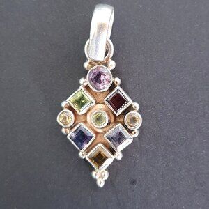 Stunning NATURAL Peridot Topaz Garnet Amethyst Citrine 925 Silver Necklace